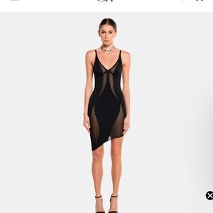 Chic Asymmetrical Black Dress with Sheer Panels